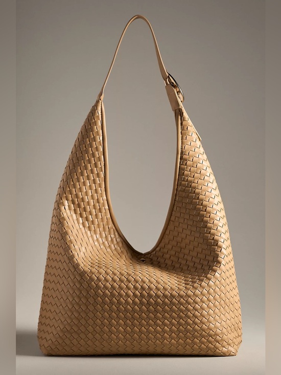 Anthropologie Handbags - Anthropologie love knot slouchy bag woven gold buckle beige tan